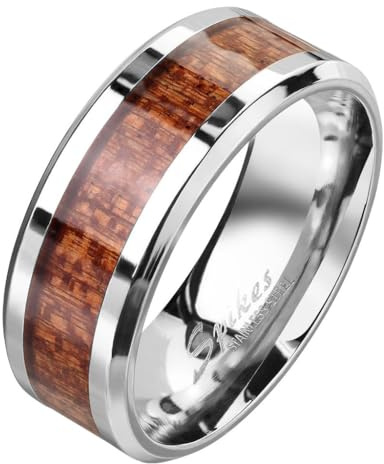 Taffstyle Band Ring Edelstahl Herrenring Damenring Partnerring Holz Inlay Holzmaserung