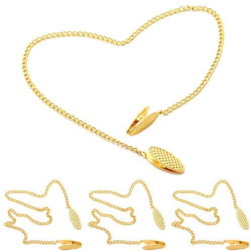 MAIXINNEW Lot de 4 Pinces de Serviette de Table en Métal Doré, Élégantes Pinces pour Tenir à Serviette, Chainette pour Serviette de Table pour Les Personnes Agées Enfants Adulte