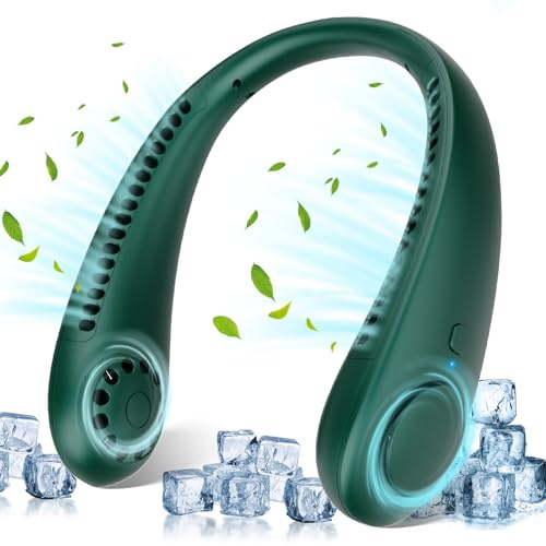 Timiyou Hands Free Bladeless Fan - Ventilatore portatile USB con batteria da 3000 mAh, mini ventilatore a collo per viaggi, sport all'aria aperta, casa, ufficio (verde scuro), TM235428