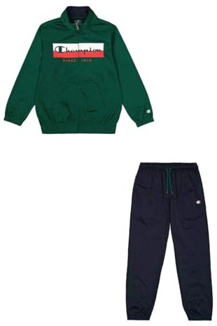Champion Legacy Graphic Shop B (306848) - Chándal especial de cuello alto semiopaco PolyWarpKnit, multicolor verde botella/azul marino (HLG/NNY), M Child FW24