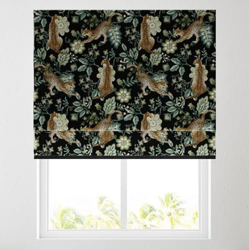 Barnes Blinds - Fully Lined Patterned Roman Blinds for Windows - Durable Fittings Easy Fit - Roman Blind (Green Cheetah 91.5cm)