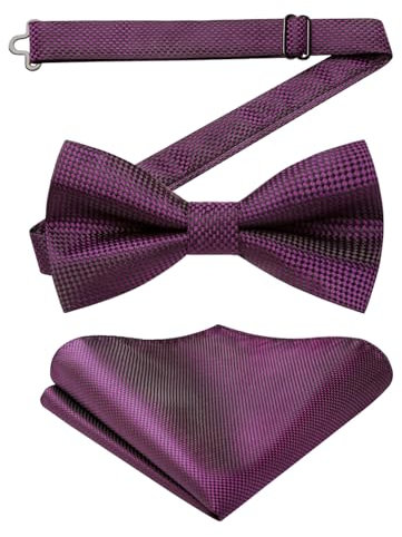 Enlision Fliege Lila für Herren Vorgebunden Fliege mit Einstecktuch Einstellbar Einfarbig Anzug Elegant Hochzeit