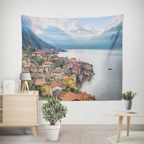 EHOMERY Gobelin Wandbehang Wanddekoration Orient Strandstadt Wandteppich Klein Waschbar Tapisserie Türvorhang Wohnzimmer Schlafzimmer Wandbehang Dekoration 240x220cm