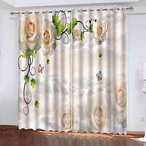 Flächenvorhang Set Rosenstock Moderne Haushalt Schlafzimmer Balkon Wärmedämmung 3D-Druck Vorhang Panel Home Decor Vorhänge Für Wohnzimmer Bedroom Children's Room -8V6C6L1Z0F4