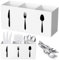 Suzile Acrylic Cutlery Storage Organizer Bin Silverware Caddy Countertop Knife Spoon and Fork Holder Kitchen 3 Section Tableware Storage Box for Cabinet Indoor Home Flatware Dining Room (White,M)