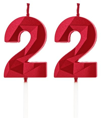 22th Birthday Candles, Red Number Candles Birthday Decoration, Happy Birthday Cake Toppers, for Birthday Parties Weddings Company Anniversaries (Red, 22)