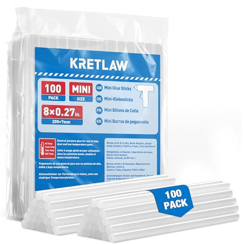 KRETLAW Hot Glue Sticks, 7 x 200 mm 100-Pack Clear Hot Melt Glue Gun Sticks for Hot Glue Guns, Ideal for DIY, Craft Sealing, Restoration, Holiday Decoration