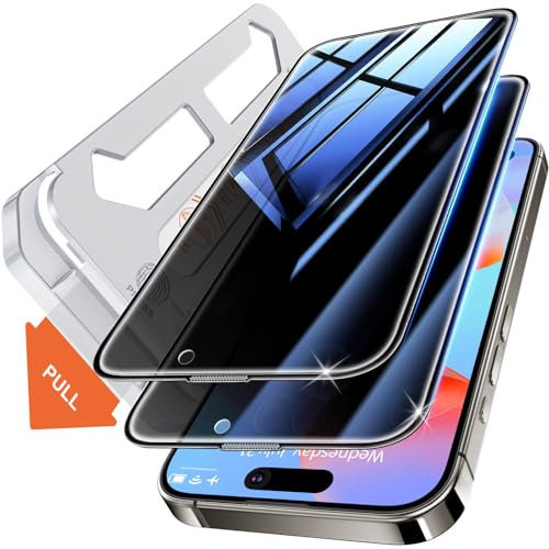 Tentoki Privacy Screen Protector For iPhone 15 Plus/16 Plus/14 Pro Max (6.7-inch), Compatible With Face ID, 25° Anti Spy Premium 9H+ Tempered Glass Film[Auto Dust Elimination] [No Bubbles] 2 Pack