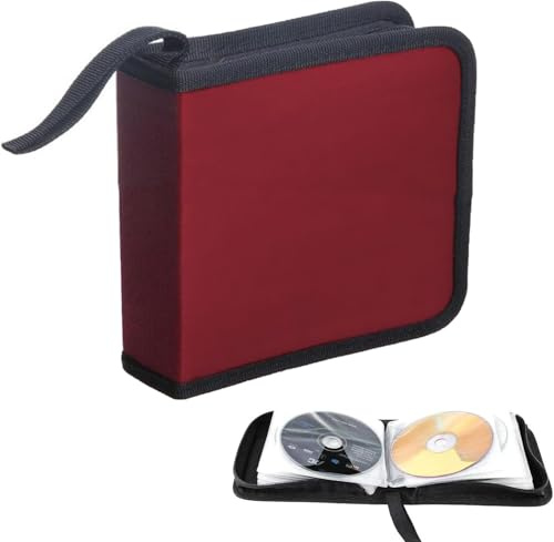 Borsa per CD, custodia per CD, custodie per CD, custodia per dischi CD DVD per 40 dischi, custodia per CD per auto e casa (rossa)