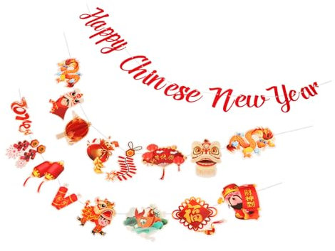 PRETYZOOM 3 Pièces Bannière Nouvel An Papier Suspendue Rouge Et Pour Fête Chinoise Banderole Festive Pour Célébration Famille Et Amis