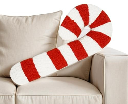 Syengery Kissen Weihnachten Zuckerstangen, Zuckerstangen Deko Kissen, Weiches Zuckerstangen-Plüschkissen, Farbenfrohe, Flexible Kissen, Wiederverwendbares Süßes Kissen Für Sofakissen, Schlafzimmer