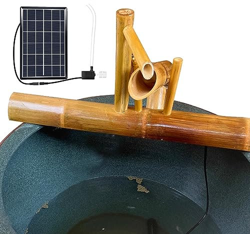 Fontaine à eau en bambou avec pompe, fontaine à eau d'extérieur entièrement naturelle en bambou solaire, fontaine d'aménagement paysager décorative, pour pelouse, jardin, arrière-cour, 16, créativité