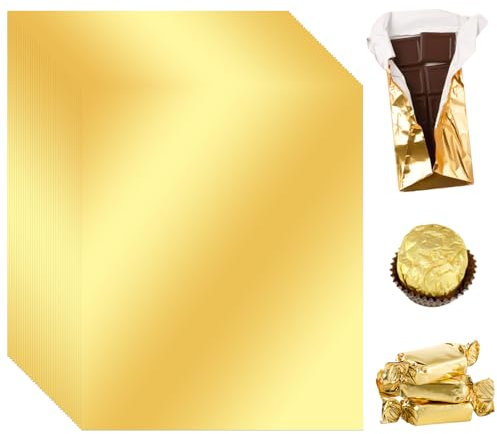 100 Stück Folie Papier Wrapper 19 x 16cm Goldene Aluminiumfolie Schokolade Verpackungen, Schokoladen Papier, Alufolie Schokoladen Verpackung Papier, für Süßigkeiten und Schokoladenverpackung