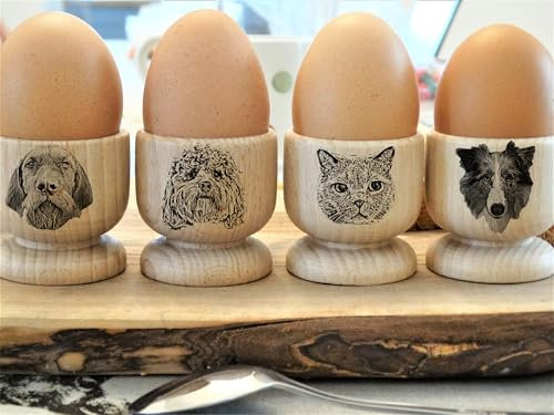 Pet's Face Engraved on an Egg Cup. Cat, Dog, Rabbit, Horse, Easter Christmas. Pet Gift Idea.