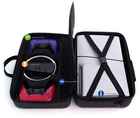 Fiorky for PS5 Slim Hard Carrying Case Storage Shoulder Bag Shockproof Hard Shell Carry Case Travel Bag Anti-Drop Large Capacity Storage Bag for PS5 Slim Disc/Digital Console Controller