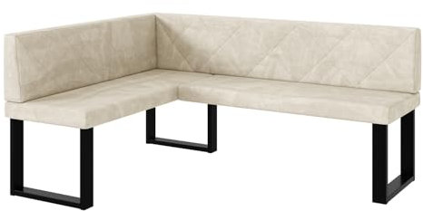 MEBLINI Eckbank für Esszimmer - Küchenbank - Essecke - Sitzecke Küche - ERIC - U-Beine 128x168x87cm Links - Creme Samt