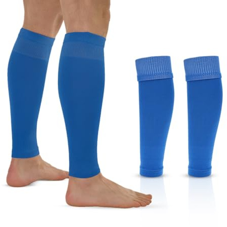 1 or 3 Pairs Unisex Football Sock Sleeves | Anti Slip Leg Sleeve with Calf Compression | Fits Over Calf Shin Pads | Durable, Breathable, Quick Drying | Pre Cut Football Socks | Sports, PE, Everyday