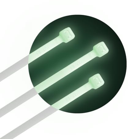 ERKO Fluoreszierende Kabelbinder 200mm x 3,6mm 100 Stück Weiß Wetterfest, Hochsichtbare, Organisation und Events, für Heimwerkerprojekte und kreative Bastelarbeiten, UV-beständig