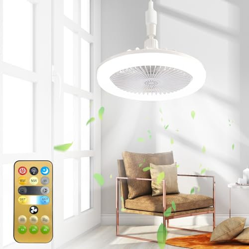 XiXiRan Lámpara Ventilador de Techo E27, Ventiladores de Techo con Luz LED, Bombilla Ventilador Techo, Luz de VentiladorTecho con Bombilla, Lámpara VentiladorTecho Dormitorio
