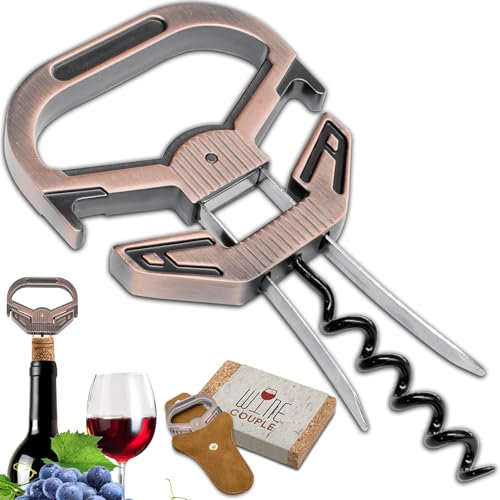 LUCYLANKER Wine Bottle Opener, 3 in 1 Ah So Wine Opener, Wine Bottle Opener for Old Corks, Old Wine Corkscrew with Portable Leather Case, Gift for Wine Lovers (Red Copper - Smooth)