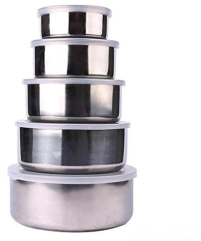 Générique 5 Lot de Bols Mélangeurs en Acier Inoxydable avec Couvercle -Saladier Inox, Cul poule inox, Boîte pour Conservation des Aliments- Empilable, Pour la Cuisine, Pâtisserie et le Stockage