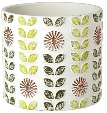 Heaven Sends Grande vaso da fiori in cemento – Vaso decorativo per interni ed esterni con design colorato a foglia in rilievo – Vaso rotondo durevole per case, giardini e terrazze, 17,5 cm x 17,5 cm x
