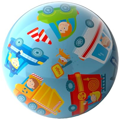 HABA Kinderball Fahrzeuge – 22 cm, mit Ventil, robuster Kunststoff, Spielball mit Polizei & Krankenwagen-Motiv, für drinnen & draußen, ab 2 Jahren – 2012746001