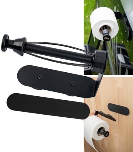 Silwy® Portarotolo magnetico per carta igienica con arresto di rotolamento, nero, antigraffio e senza foratura, incluso listello di metallo e nastro adesivo 3M, ideale per camper, camper e furgoni
