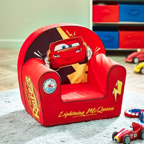 Disney Lightning McQueen Cars Foam Armchair, Toddler Sofa Chair, Soft Foam Seat, Lightweight & Comfortable (Red)