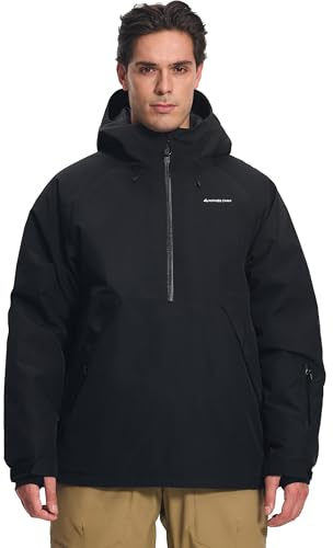 Pioneer Camp Herren Semi-Front Skijacke mit 10000 mm Wassersäule – Wasserdichte & atmungsaktive (7000 g) Ski- und Snowboardjacke mit abnehmbarem Schneerock, Verstellbarer Kapuze, Schwarz, M