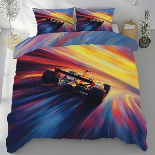 Sobhdga Sportwagen Bettwäsche 200x200 cm,mit 2 Kissenbezug 80×80 cm, Modern Groovy Wendebettwäsche 3 Teilig, Abstrakt Kunst Bettbezug Mikrofaser Weich mit Reißverschluss