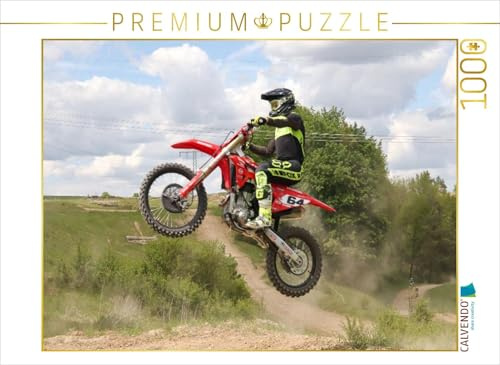 CALVENDO Puzzle Action-Bild von einem Motocross-Fahrer beim Sprung mit dem Motorrad | 1000 Teile Lege-Größe 64 x 48 cm Foto-Puzzle für glückliche Stunden