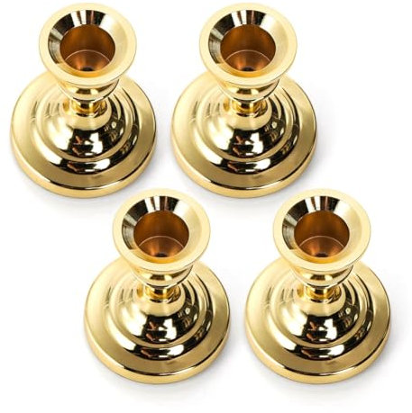 Booso 4er-Pack Goldene Stabkerzenständer, 7,6 cm Kurze, Dünne Kerzenständer Aus, Zwerg-Kerzenständer Aus Metall im Vintage-Stil