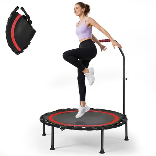 Fitness-Trampolin, tragbares 101 cm/39,76 Zoll faltbares Rebound-Trampolin,leises Design,Tragkraft 200 kg, Verstellbarer Griff,5-Gang-Höhenverstellung, für Heimtraining von Erwachsenen