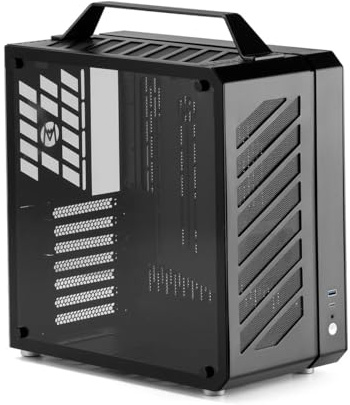 Mechanic Master C34 Compact ATX Case with Carry Handle, Portable Desktop Computer Chassis, Supports 240mm Liquid Cooling & ATX PSU, GPU up to 335mm (Elegant Black)