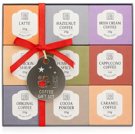 Coffee gift set | instant flavoured coffee sachets + pumpkin spice syrup | coffee beans stencil & cocoa mix | gift idea for men women adults | Fathers day gift