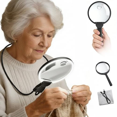 Wiederaufladbare Lupe mit Licht, Freihändige Leselupe mit Licht für Senioren Groß in der Nähe Arbeit, HD-Lupe Flexible Schwanenhalslupe zum Lesen, Reparieren, Sehschwäche, ältere Menschen, Hands-Free