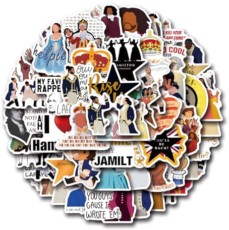 55 adesivi musicali Hamilton, impermeabili, in vinile, per bambini, adolescenti, adulti, bottiglie d'acqua, laptop, telefono, album di ritagli, bagagli, premi scolastici