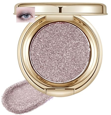 Single Glitter Eyeshadow, Pale Rosy Taupe Silver Shimmer, Gold Compact | Pressed Powder, 1 Shade And Hinged Case, Reflective Finish For Eye Make-Up, Use Across Lids Or On Selected Areas