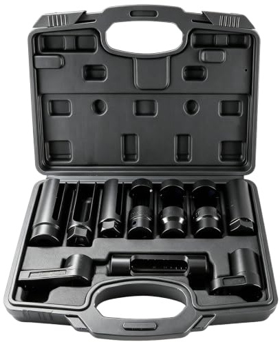 FreeTec 10tlg Lambdasonden Schlüssel Set, 22 mm 27 mm 29 mm Lambdasonden Nuss, 1/2 3/8 Lambda Sonden Werkzeug Steckschlüssel Nüsse Set for Demontage Lambdasonde Auto (Schwarz)