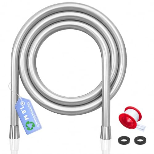 Hochdruckbeständig Duschschlauch 1,60m,PVC Flexibler,Universal ½Zoll | Knickfester Brauseschlauch mit 2 x Dichtungsringe und 1x PTFE-Dichtband,Shower Hose für Dusche & Wohnmobil & Badezimmer