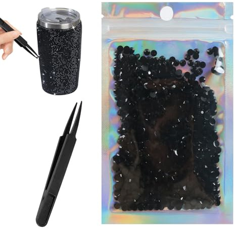 5000PCS 3MM Black Rhinestones with Tweezers, Black Bedazzling Gems, Easy to Use, for DIY Crafts, Clothing, Nails, Cups, Bottles