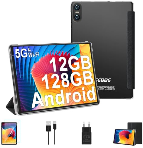 BIEGEDY Tablet 10 Pulgadas PC 12GB RAM + 128GB ROM/TF 1TB，Octa-Core 2.0 GHz, / 5G WiFi/Bluetooth 5.0 / 6000mAh / 1280 * 800 Pixels / 5MP+8MP, Tablet con Funda Negro