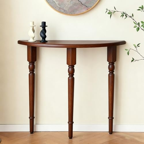 QIUHTR Table Console Demi-Lune en Bois Massif, Table Console Étroite, Table d'Accent en Forme de Demi-Cercle pour Salon, Hall, Entrée, Facile à Assembler(Brown,100cm)