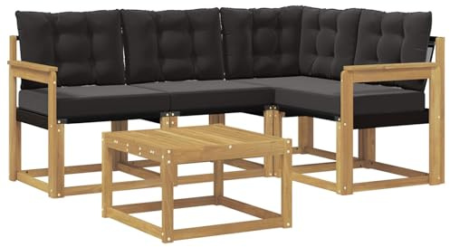 vidaXL Outdoor-Sofagarnitur mit Kissen 5 pcs Weiß und Schwarz, Garten-Sofa, Moderne Außenmöbel, langlebige Sitzgruppe, Bequeme Lounge, Akazien-Sitze, Entspannung im Garten