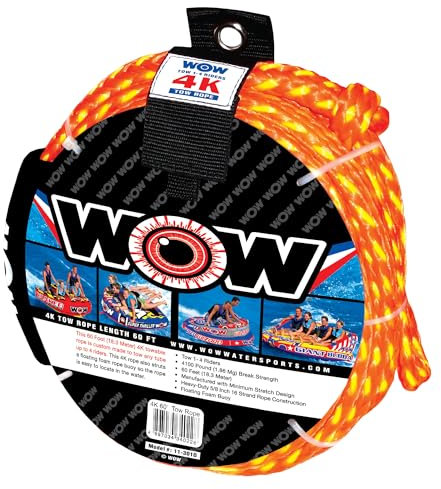 WOW World of Watersports, 11-3010, corda di traino fino a 4 piloti, 1859,7 kg, resistenza alla rottura, boe in schiuma galleggiante – corda resistente