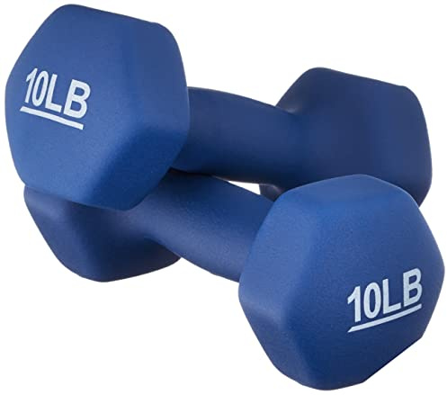 Amazon Basics Neoprene Dumbbell Hand Weights for Workout and Strength Training, Hexagon Shape, 10 Pound, Pair, Navy Blue
