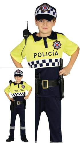 FIESTAS GUIRCA | Disfraz de Policía Local Infantil (7-9/Años) - Incluye Camisa, Cinturón, Gorra y Pantalón - Disfraces de Oficiales para Halloween - Ideal para Niños - Negro y Amarillo