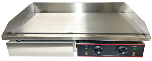 Chef-Hub Commercial Double Sided Counter Top Electric Stainless Steel Griddle/Flat Hotplate/Barbeque Griddle/Kitchen Grill/Fried Pans - 4.4Kw Ideal for Eggs, Bacon, and Sausages Etc.