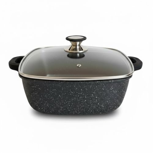 Cflagrant® Faitout Carré 20 cm Façon Pierre “De La Cuisine à La Table” Tous Feux Dont Induction Passe au Four 180°C Revêtement Greblon C3® Sans PFOA Cuisson Saine Technologie Allemande